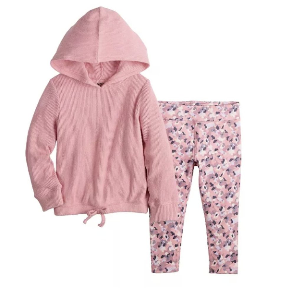 TODDLER GIRL JUMPING BEAN BRUSHED RIBBED HOODIE & LEGGING SET SIZE 12M  #K23